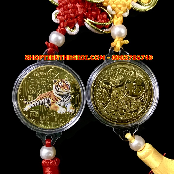 Dây Treo Ô Tô Xu Con Cọp In Màu 3D vàng - SP005418